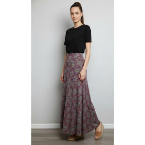 LuLaRoe Floral Ankle Ballerina Skirt Pink Green Floral Foldover Pullon Flowy XS